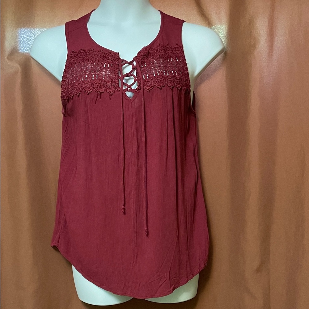 No Boundaries Maroon Lace-Up Blouse